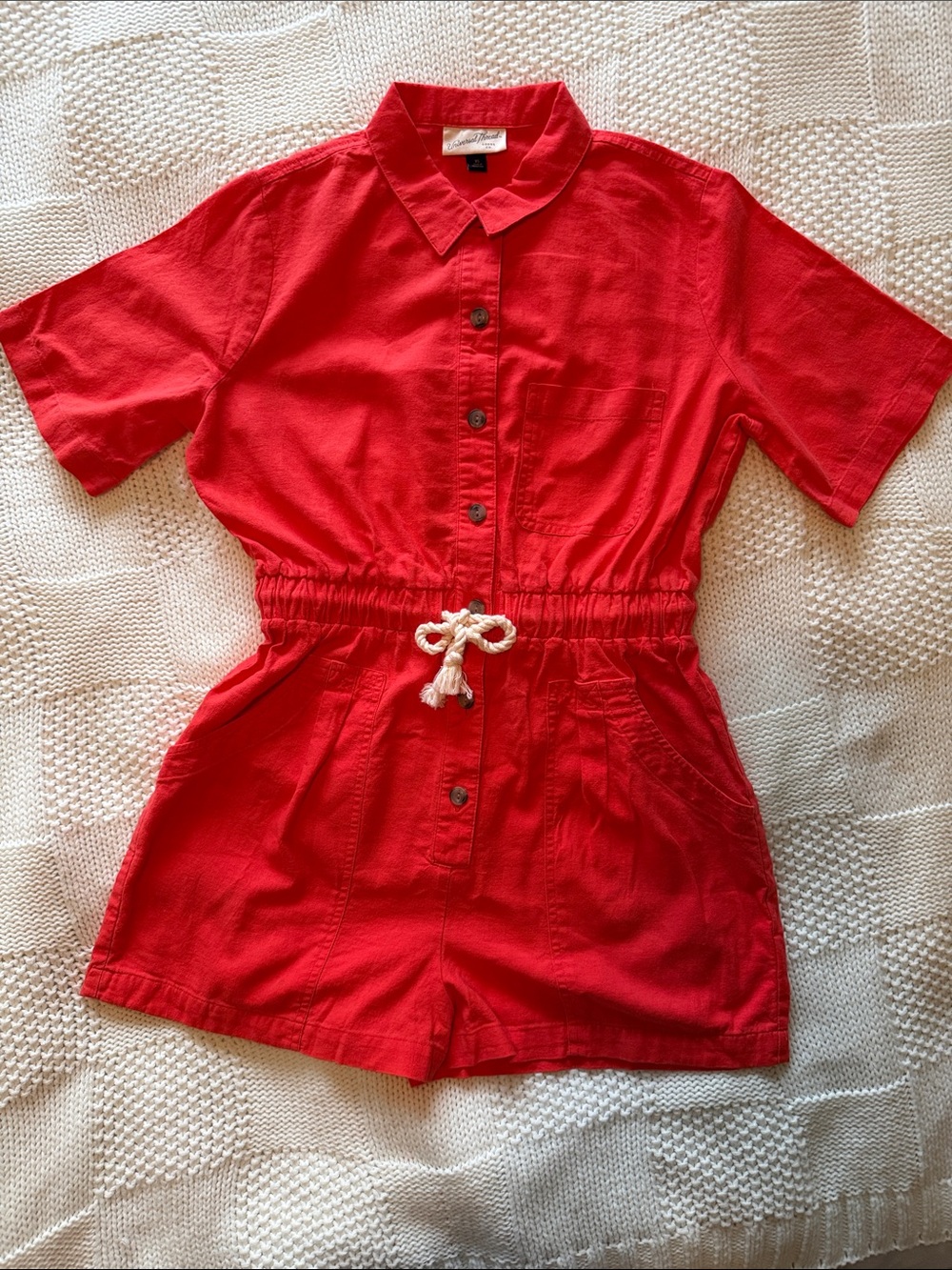 Universal Thread Coral Short-Sleeve Drawstring Romper